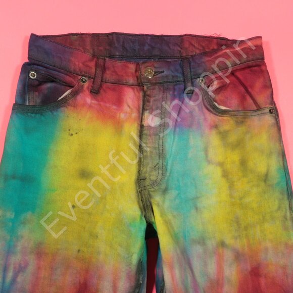 Vintage Levis Mod Flare Jeans Mens 30 Tie Dye Well Worn Scovill 80s - Picture 7 of 15